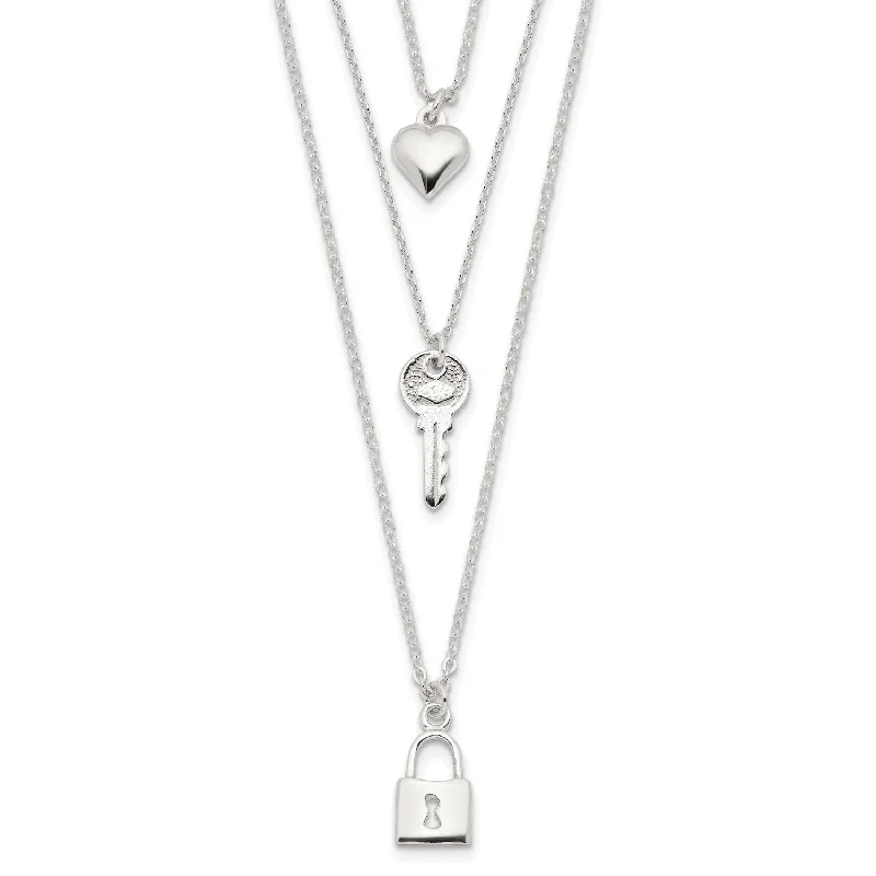 Sterling Silver 16-inch Heart Key Multi-Strand Necklace