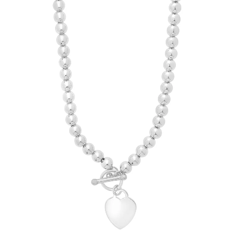 Sterling Silver 18-inch Beaded Heart Necklace