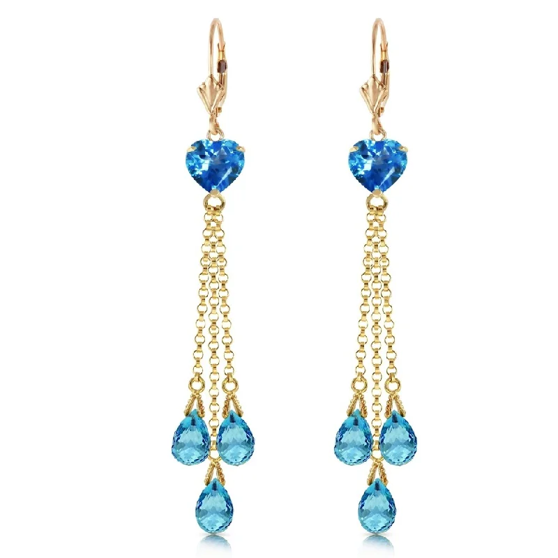 9.5 Carat 14K Solid Gold Chandelier Earrings Briolette Blue Topaz