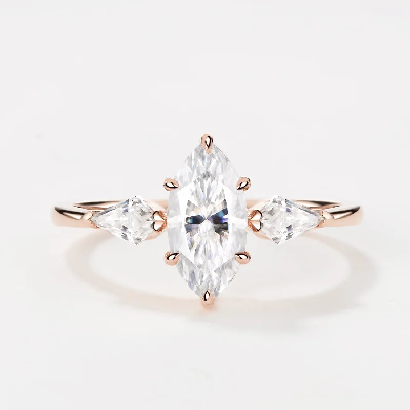 Marquise Cut Moissanite Classic Three-stone Engagement Ring