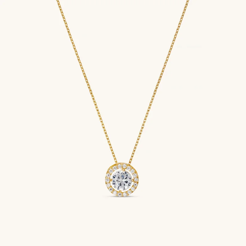 Solid Gold Crystal Sphere Necklace