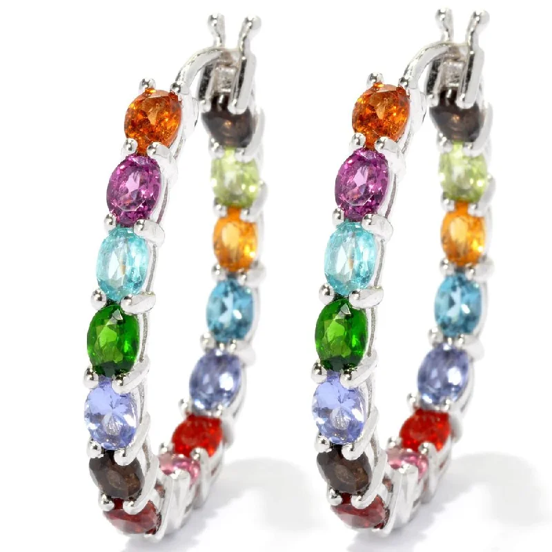 Sterling Silver Exotic Multi Gemstone Hoop Earrings