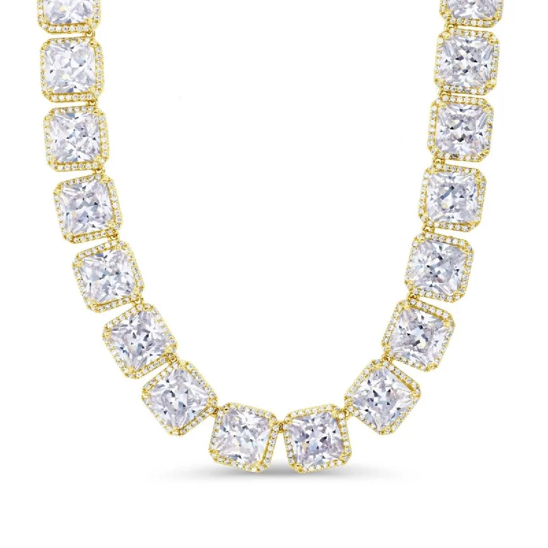 Luxe Layers 14KT Yellow Gold Plated Sterling Silver Square Cubic Zirconia 20-inch 10MM Halo Tennis Necklace