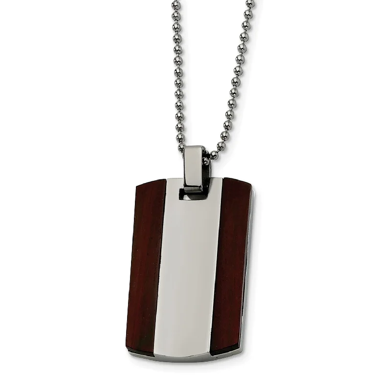 Engravable Stainless Steel Wood Dog Tag Pendant Necklace