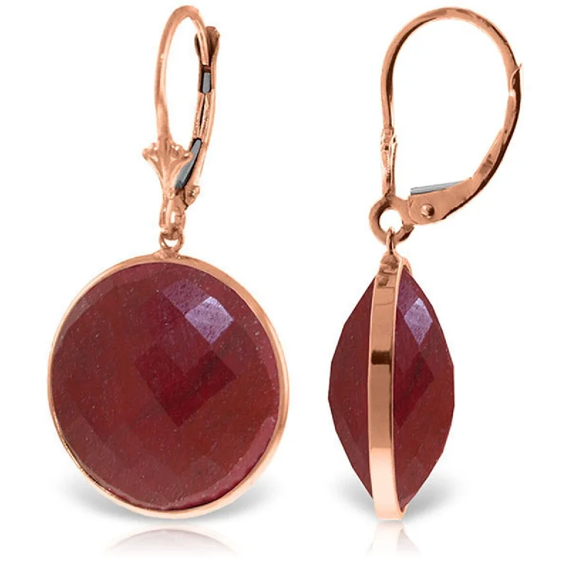 14K Solid Gold Leverback Earrings w/ Checkerboard Cut Round Rubies