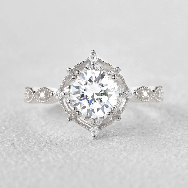 1.0ct Round Cut Signature Vintage Engagement Ring