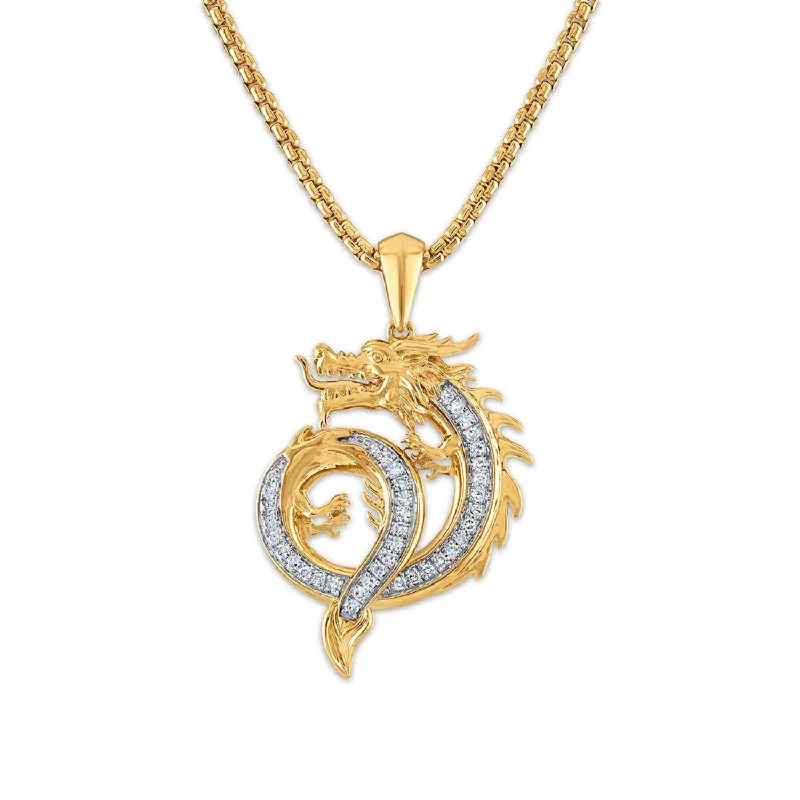 EcoLove 1/4 CTW Lab Grown Diamond 24-inch Dragon Pendant in Gold Plated Sterling Silver