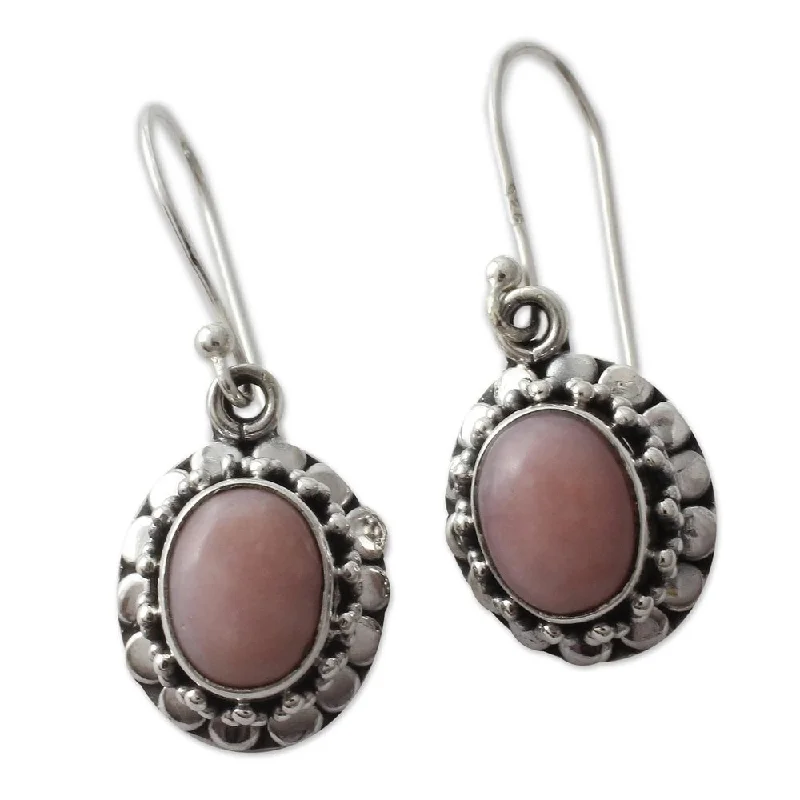 Handmade Sterling Silver 'Peace' Pink Opal Earrings (India) - 1.4*0.5