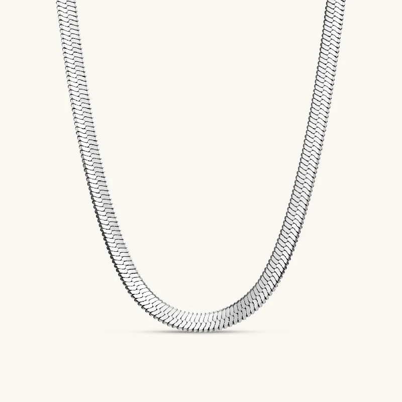 Bold Herringbone Necklace Silver