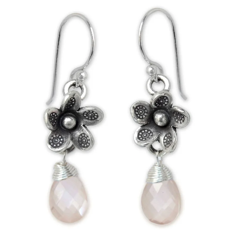 Handmade Sterling Silver 'Rainforest Roses' Rose Quartz Earrings (Thailand)