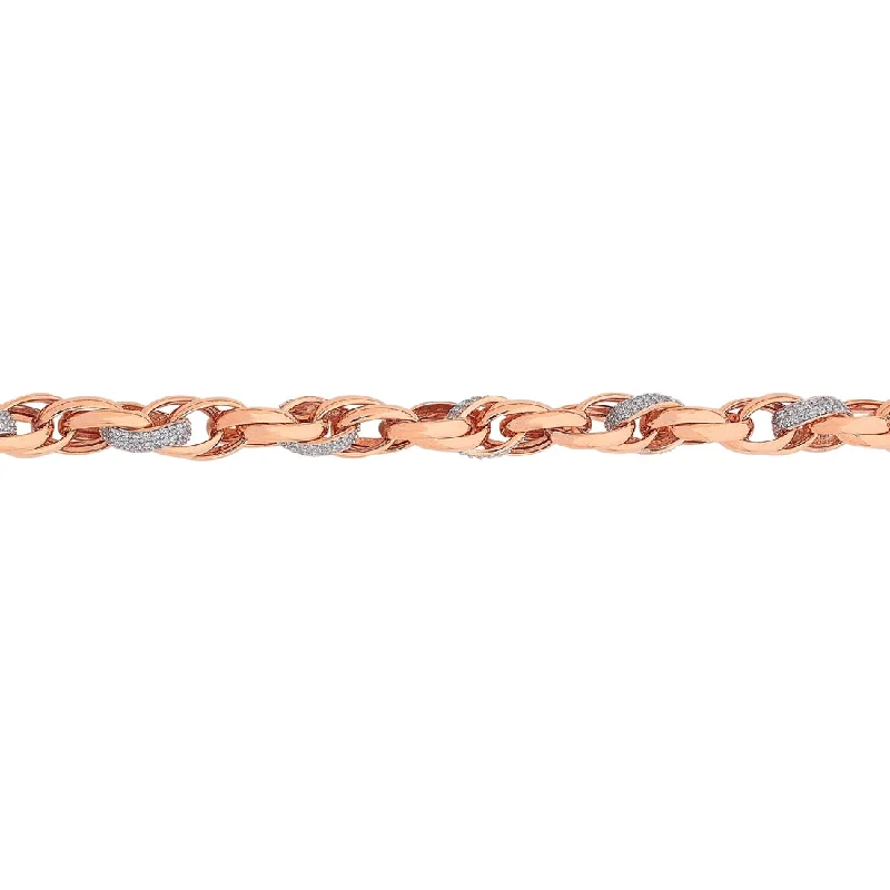 9ct Rose Gold Silver Infused Oval Belcher Bracelet with Cubic Zirconia