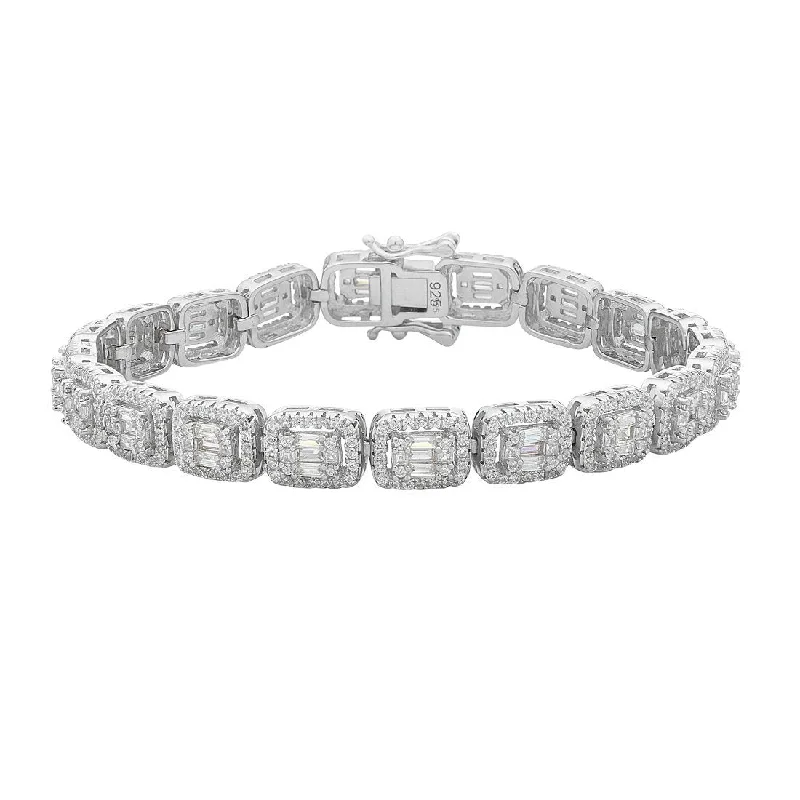 Sterling Silver White Cubic Zirconia Square Surround Bracelet