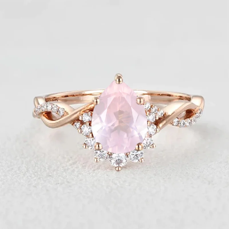 1.5ct Pear Barbie Rose Quartz Halo Infinity Engagement Ring