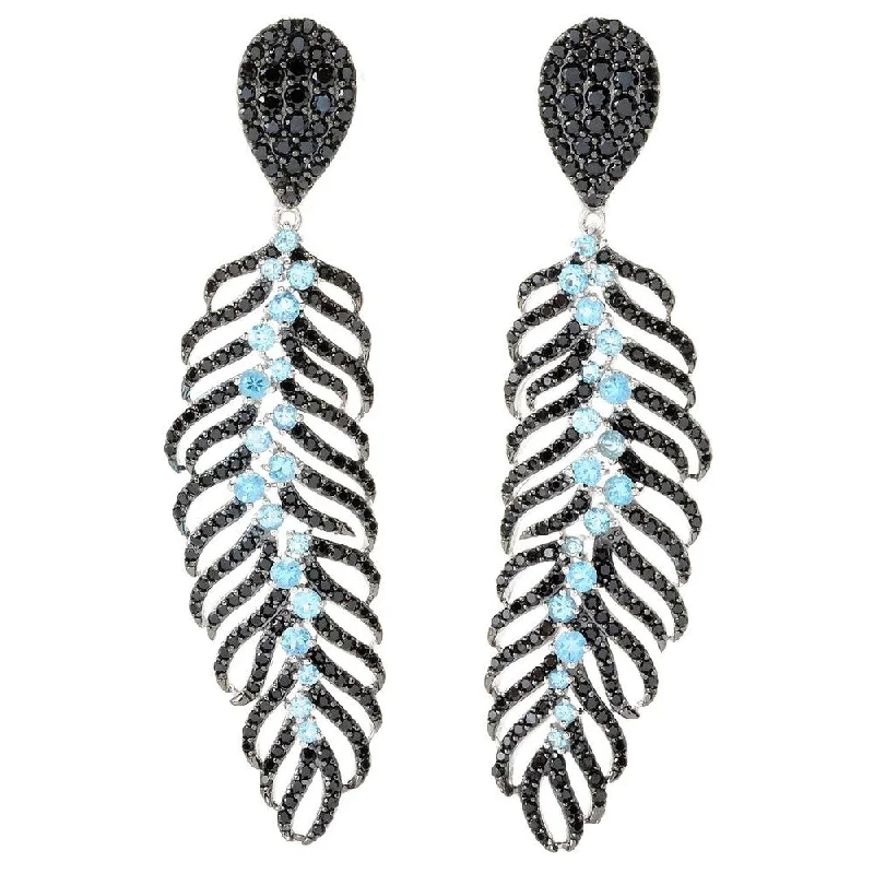 2.75" Swiss Blue Topaz Feather Drop Earrings