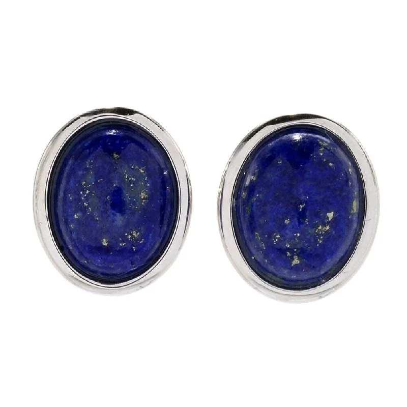 Sterling Silver 10 x 8mm Oval Lapis Stud Earrings