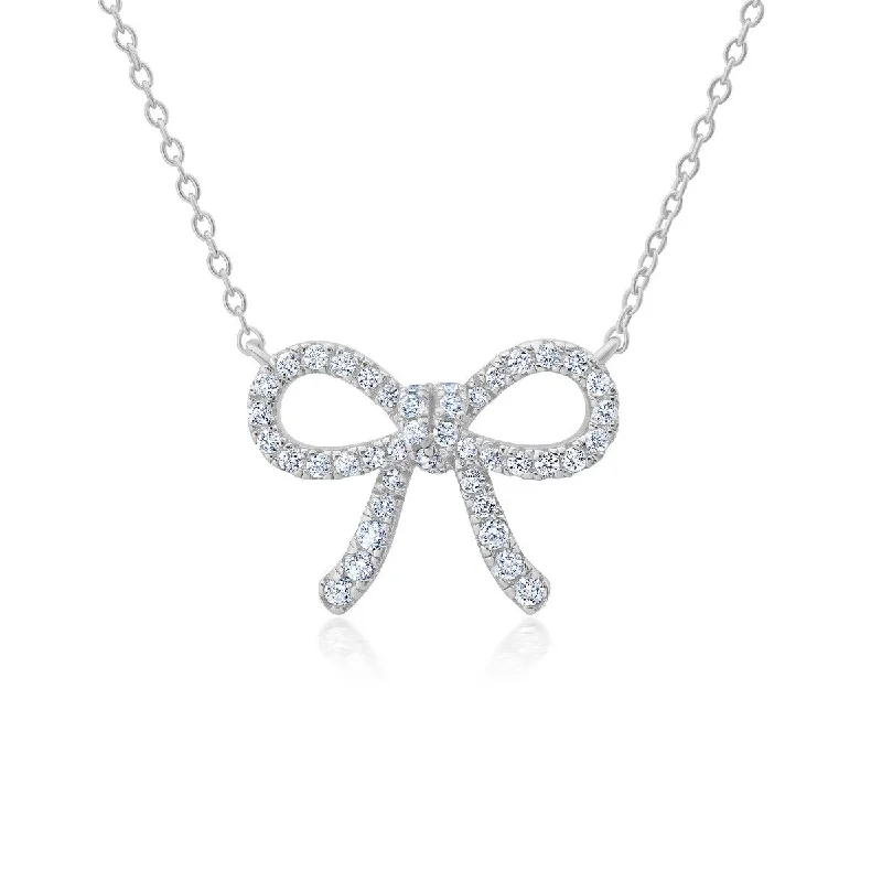 Crislu Cubic Zirconia Fairy-Tale Bow Pendant in Platinum Plated Sterling Silver