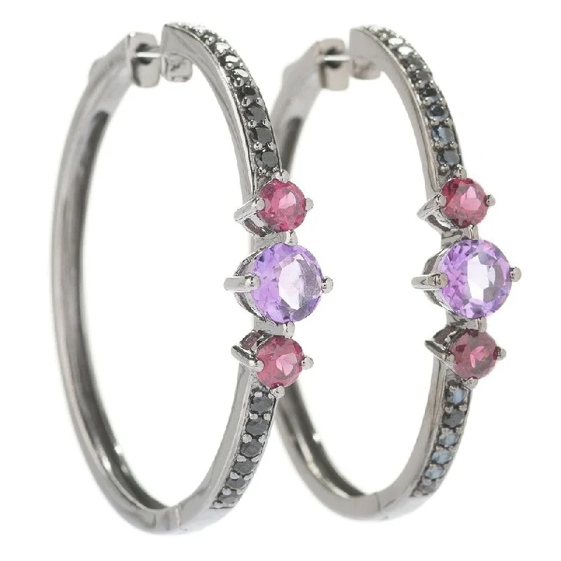 Sterling Silver 3.8ctw African Amethyst Hoops Earrings