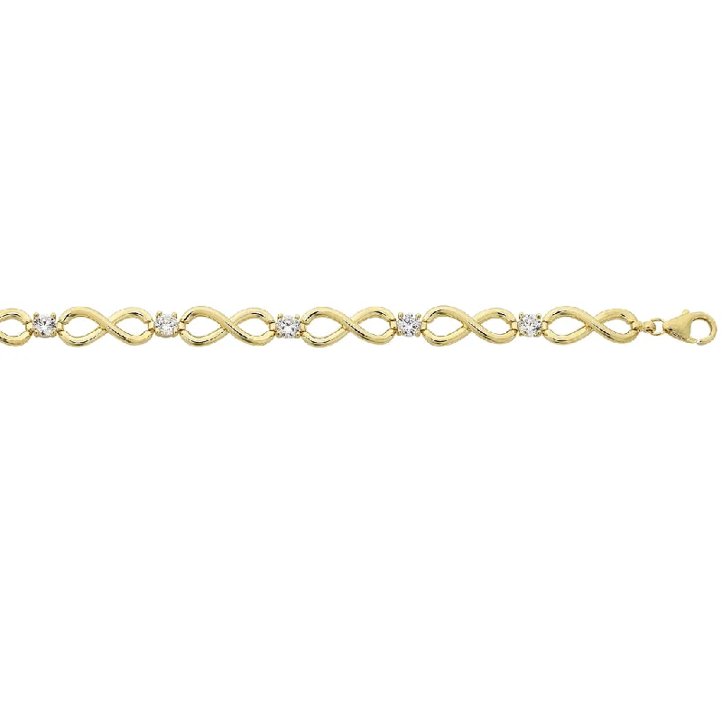 9ct Yellow Gold Silver Infused Infinity Cubic Zirconia Bracelet