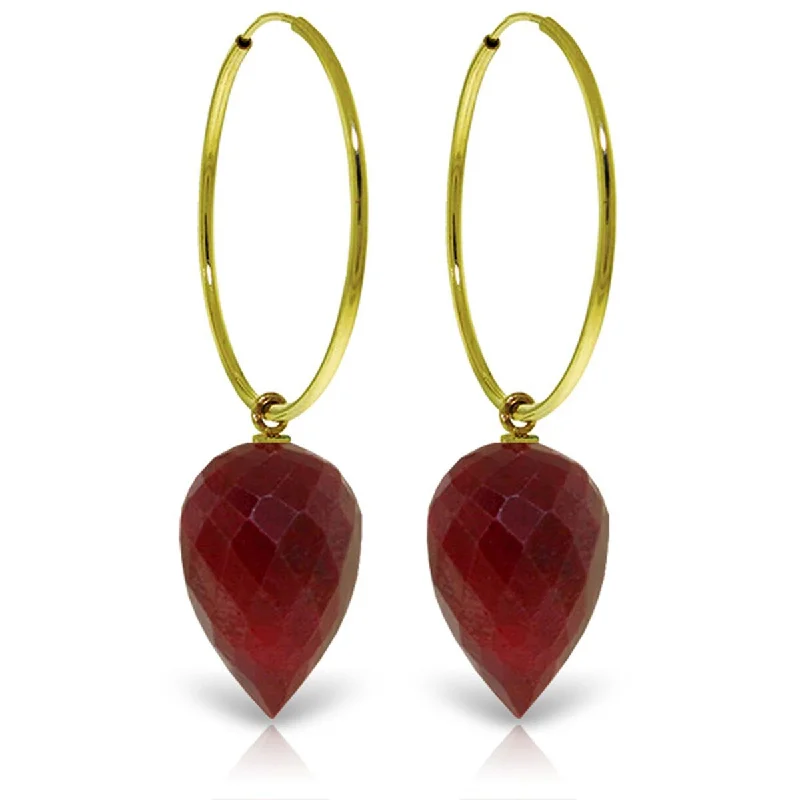 14K Solid Gold Hoop Earrings w/ Pointy Briolette Drop Dyed Rubies