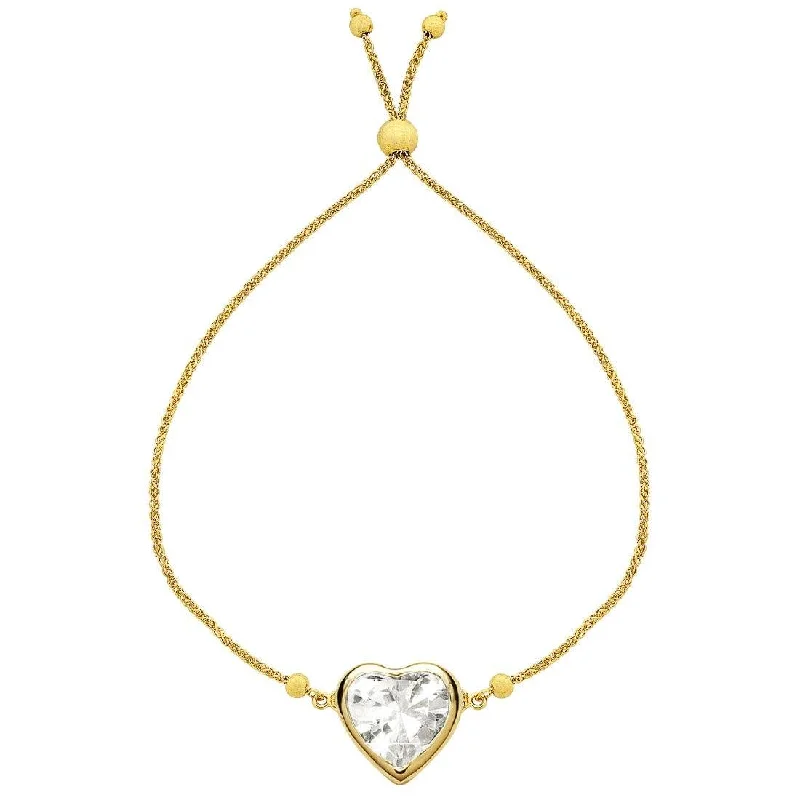 9ct Yellow Gold Silver Infused Cubic Zirconia Heart Bracelet