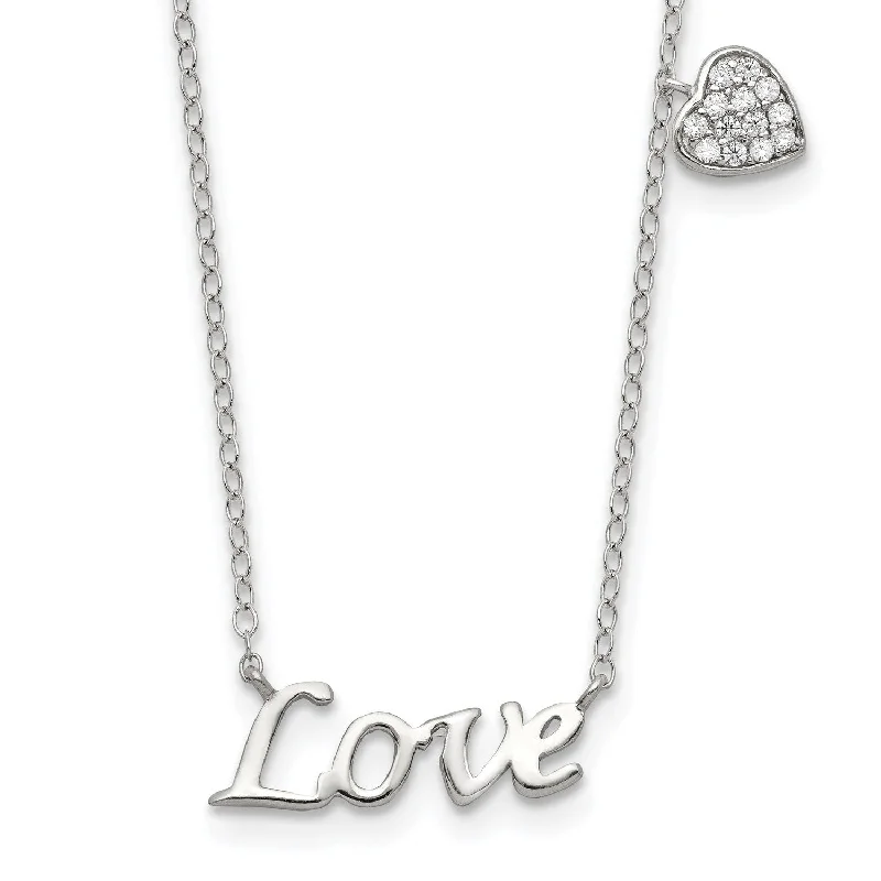 Heart & Love Sterling Silver Cubic Zirconia 18-inch Heart Necklace