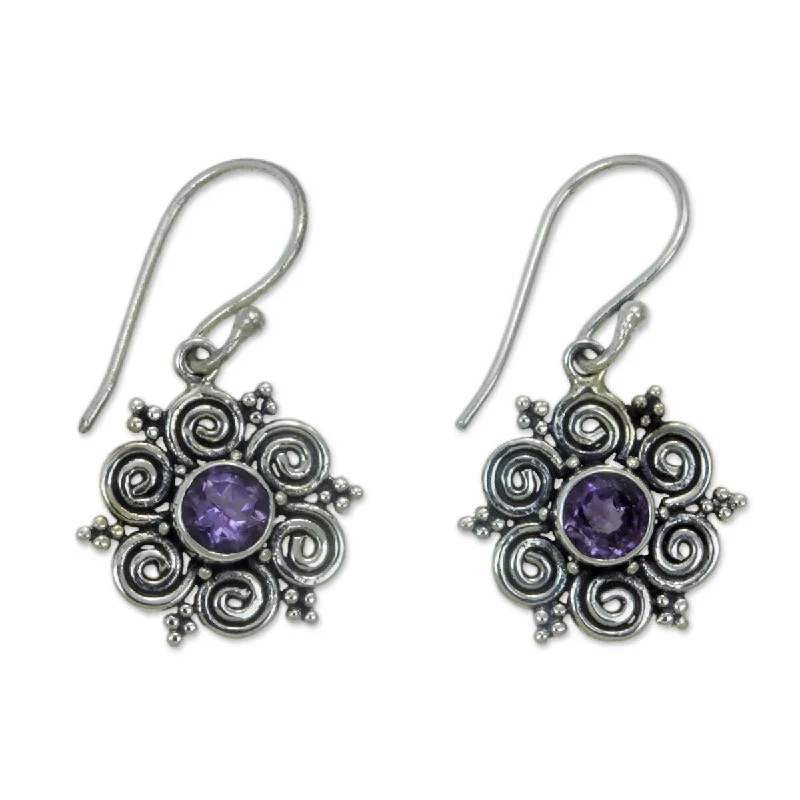 NOVICA Sumatran Blossom, Amethyst flower earrings - 1.1L*0.6W