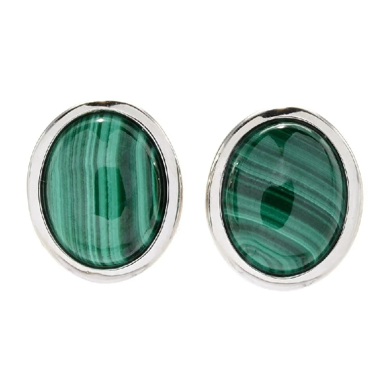 Sterling Silver 10 x 8mm Oval Malachite Stud Earrings