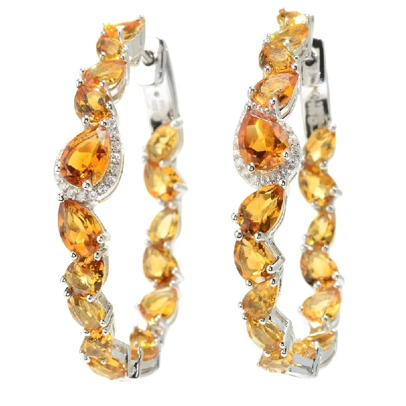 Sterling Silver 1.5" 9.66ctw Citrine Inside-out Hoop Earrings