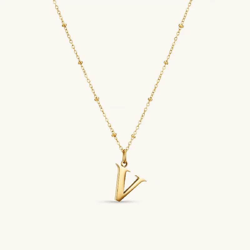 V Initial Pendant Necklace In Gold