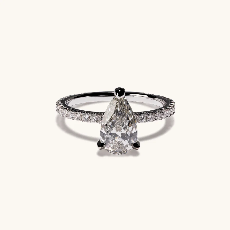 1.22 Pear Lab Diamond Engagement Ring with Hidden Halo