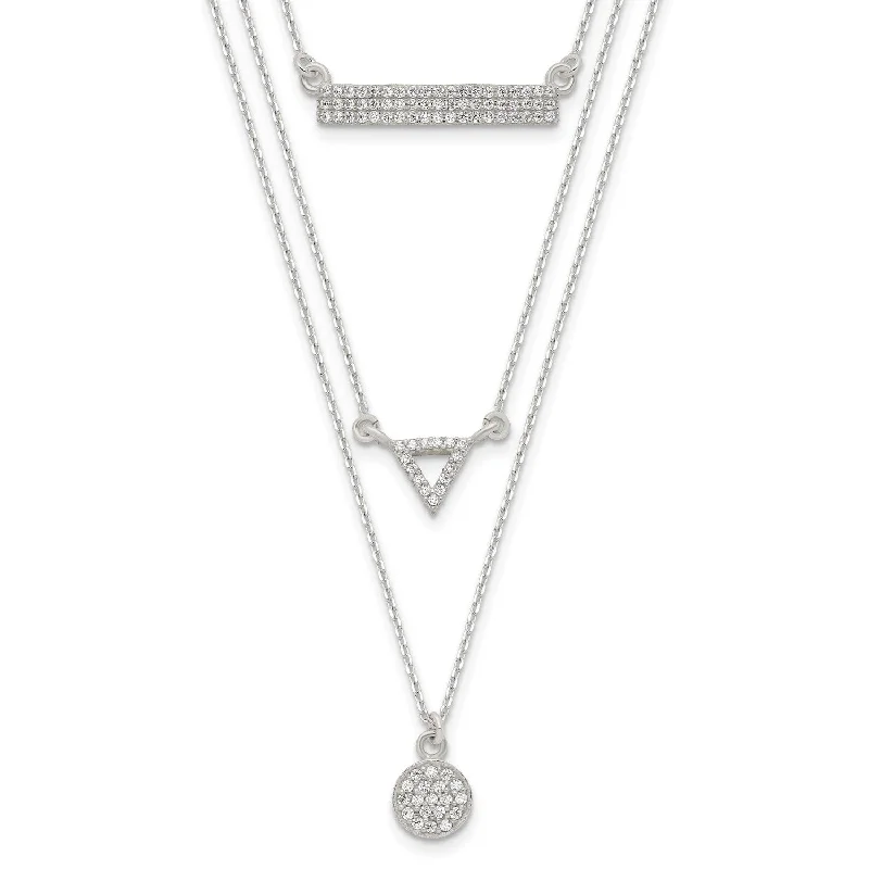 Sterling Silver Round Cubic Zirconia 16-inch Multi-Layer Necklace