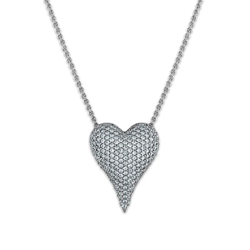 Round Sapphire and White Sapphire Heart 18-inch Necklace in Rhodium Plated Sterling Silver