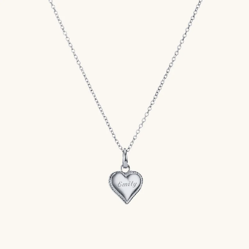 Beaded Heart Pendant Necklace in Silver