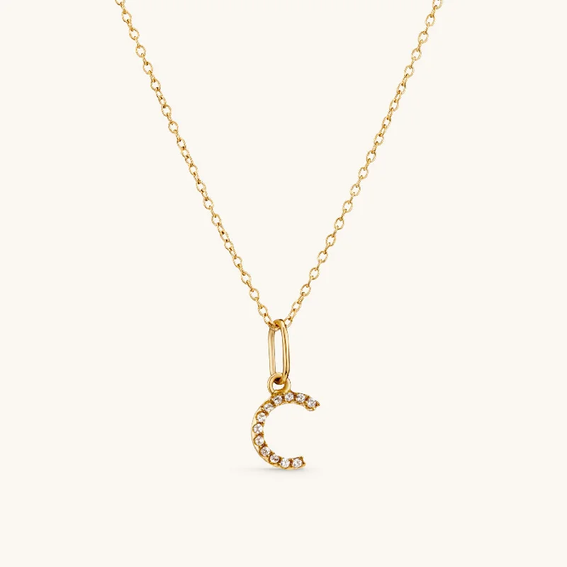 C Gold Crystal Initial Necklace