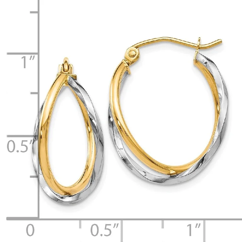 Diamond2Deal 10k Two-tone Gold Hinged Hoop Earrings (L-20mm, W-16mm)