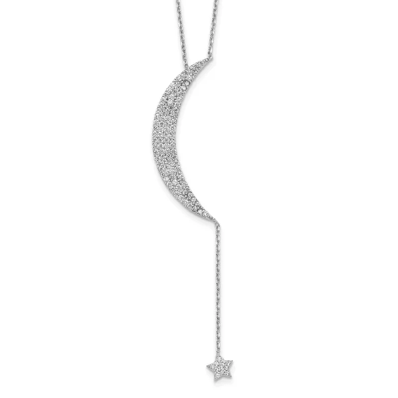 Sterling Silver Cubic Zirconia 16-inch Celestial Moon and Star Necklace